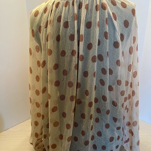 Zara blouse xl Sheer Ruched Neck Crinkling In Fabric Brown Dots. - Picture 7 of 8